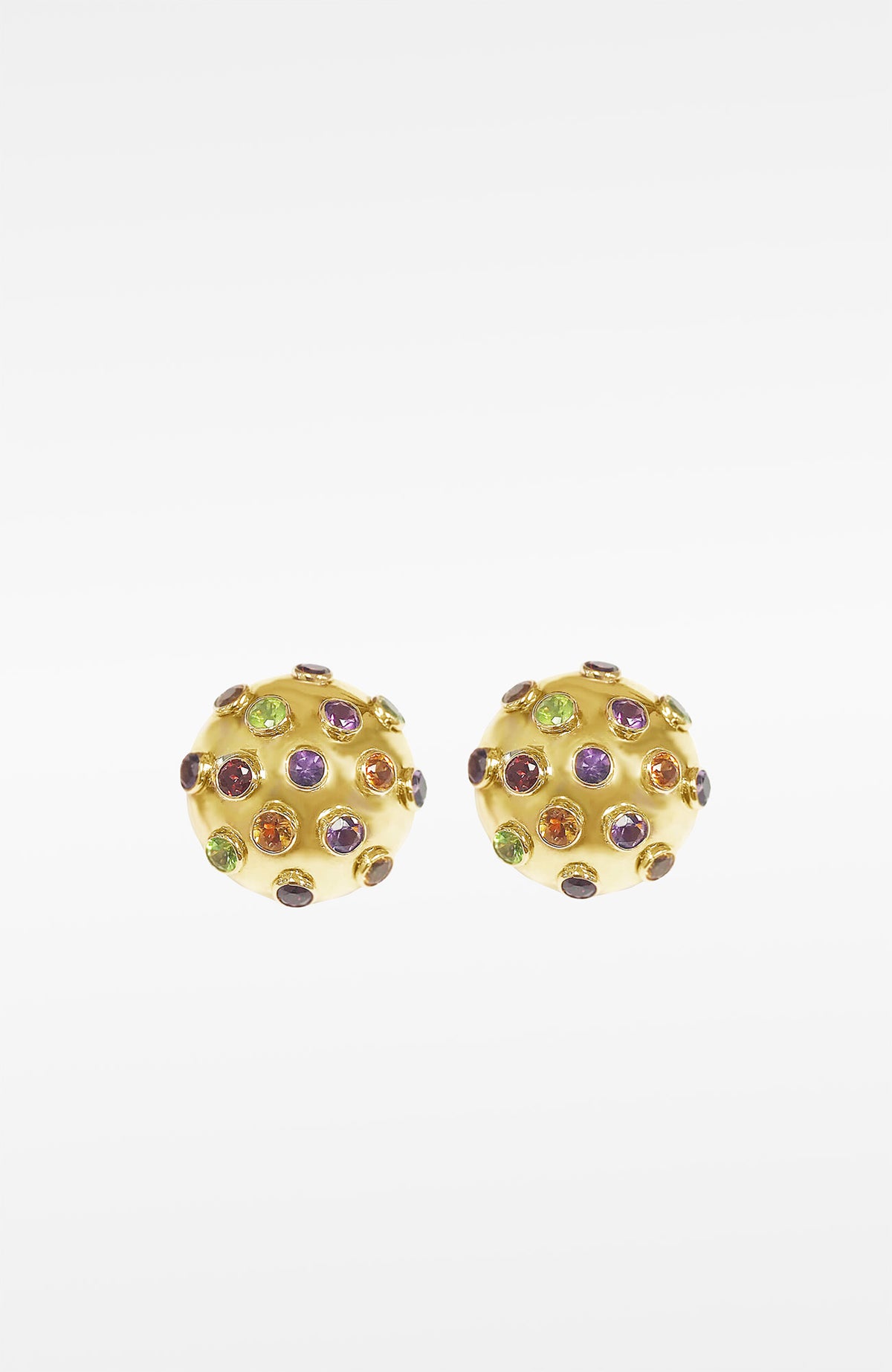 14k Gold Multi Gemstone Sputnik Dome 1" Earrings