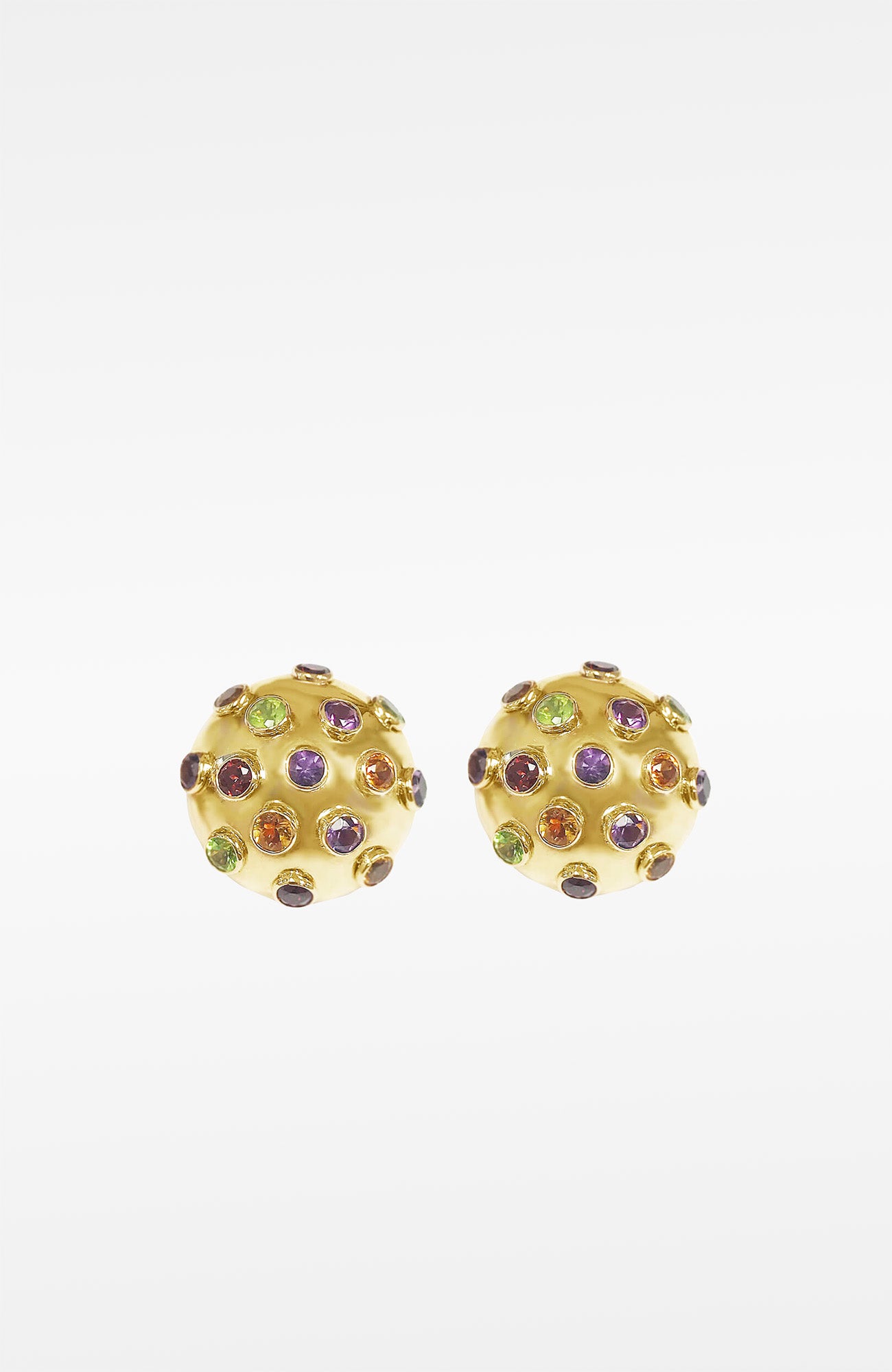 14k Gold Multi Gemstone Sputnik Dome 1" Earrings