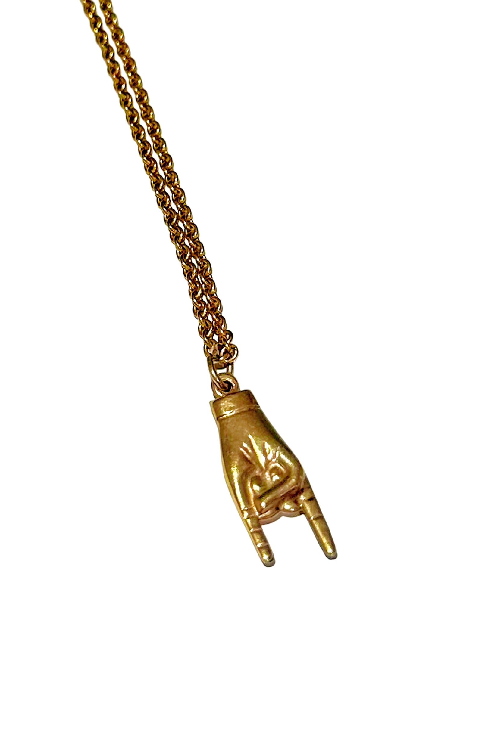 14K Gold Hand Gesture/Ward Off Pendant And Chain Necklace Gold