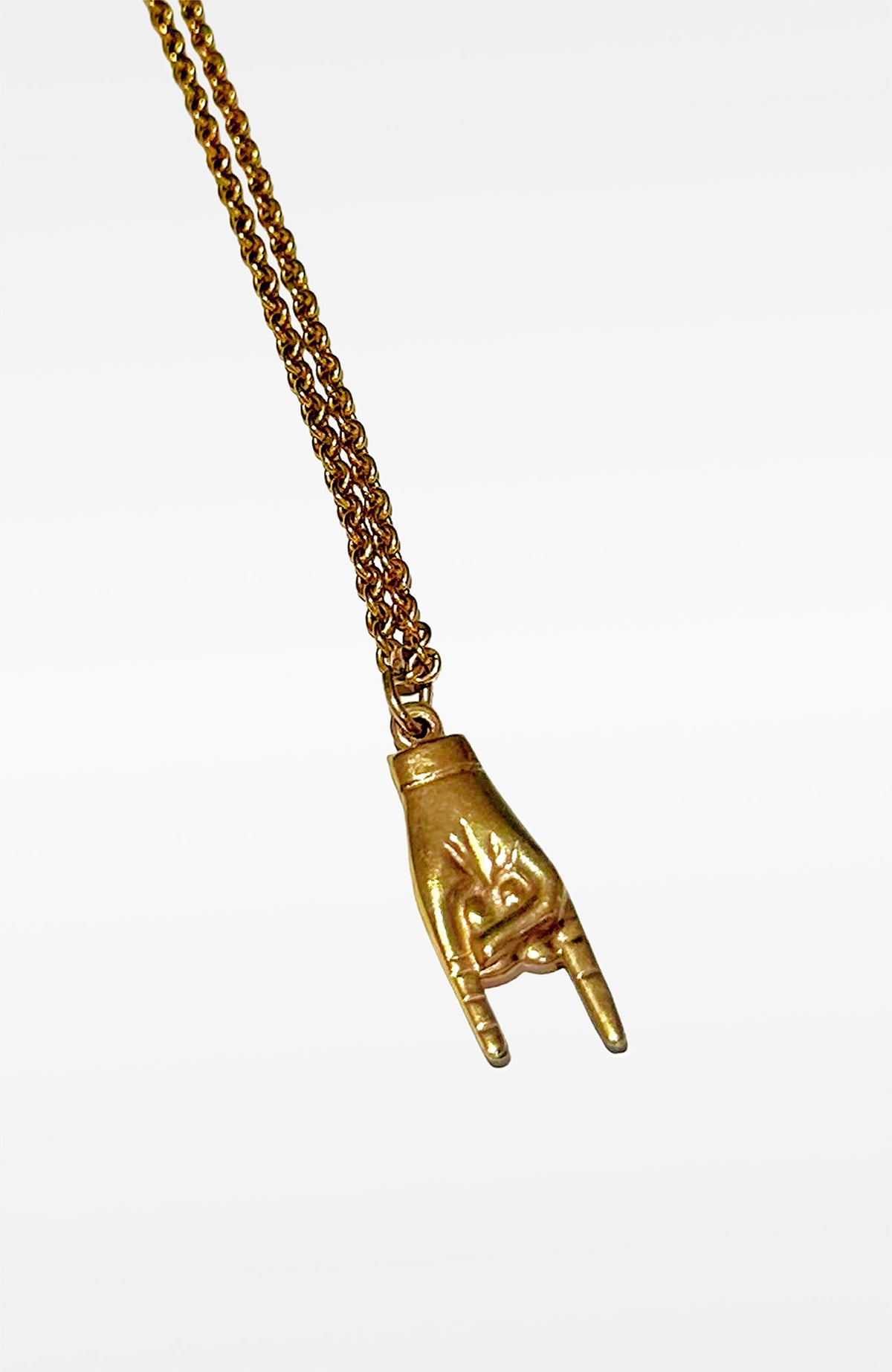 14K Gold Hand Gesture/Ward Off Pendant And Chain Necklace