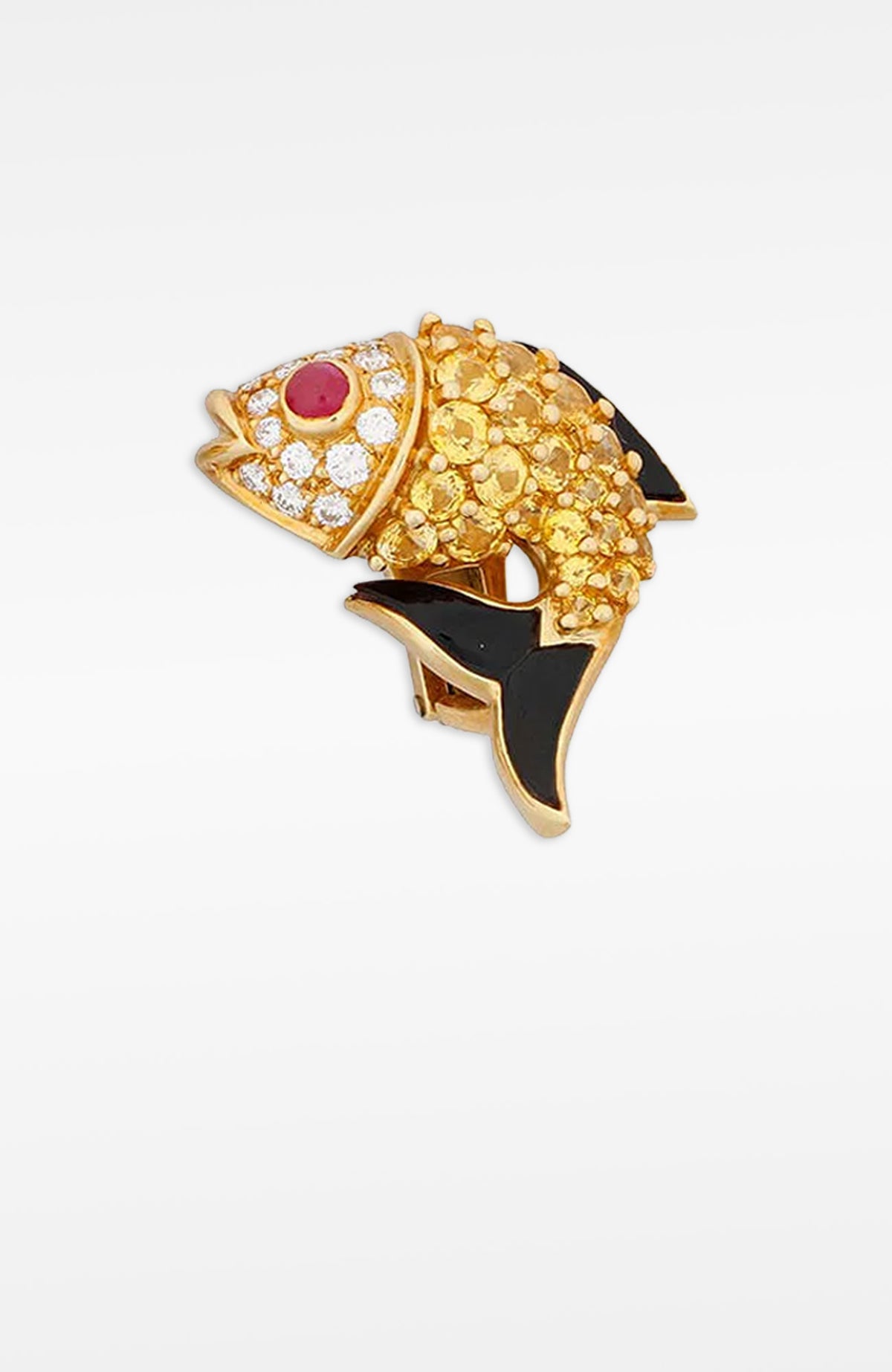 18k Gold Gem-Set & Diamond Fish Earclips
