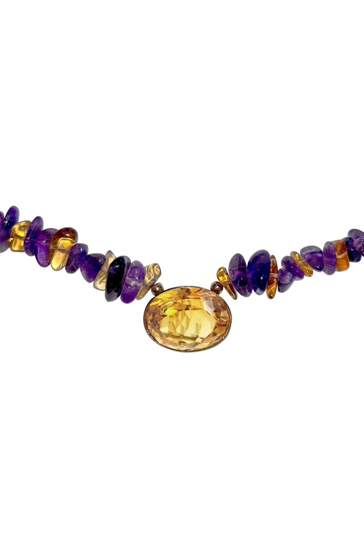 Amethyst And Citrine Chip Beaded Necklace With Citrine Pendant