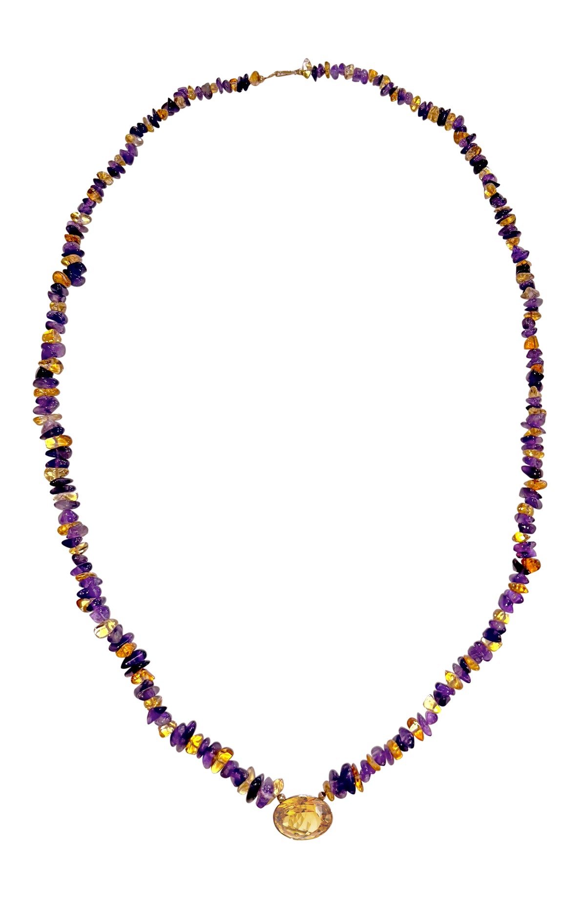 Amethyst And Citrine Chip Beaded Necklace With Citrine Pendant