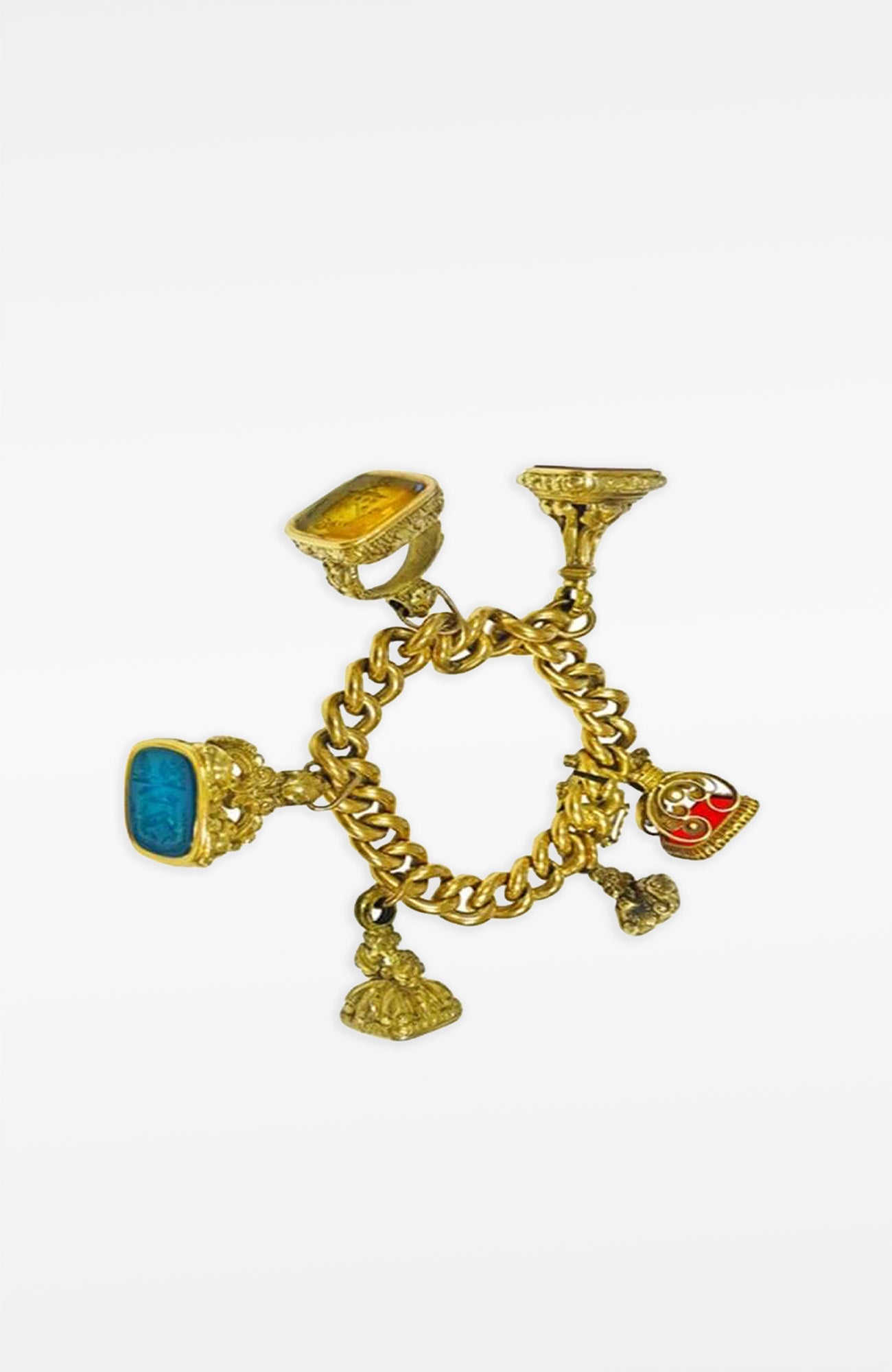 Antique Gold Fob Seal Charm Bracelet