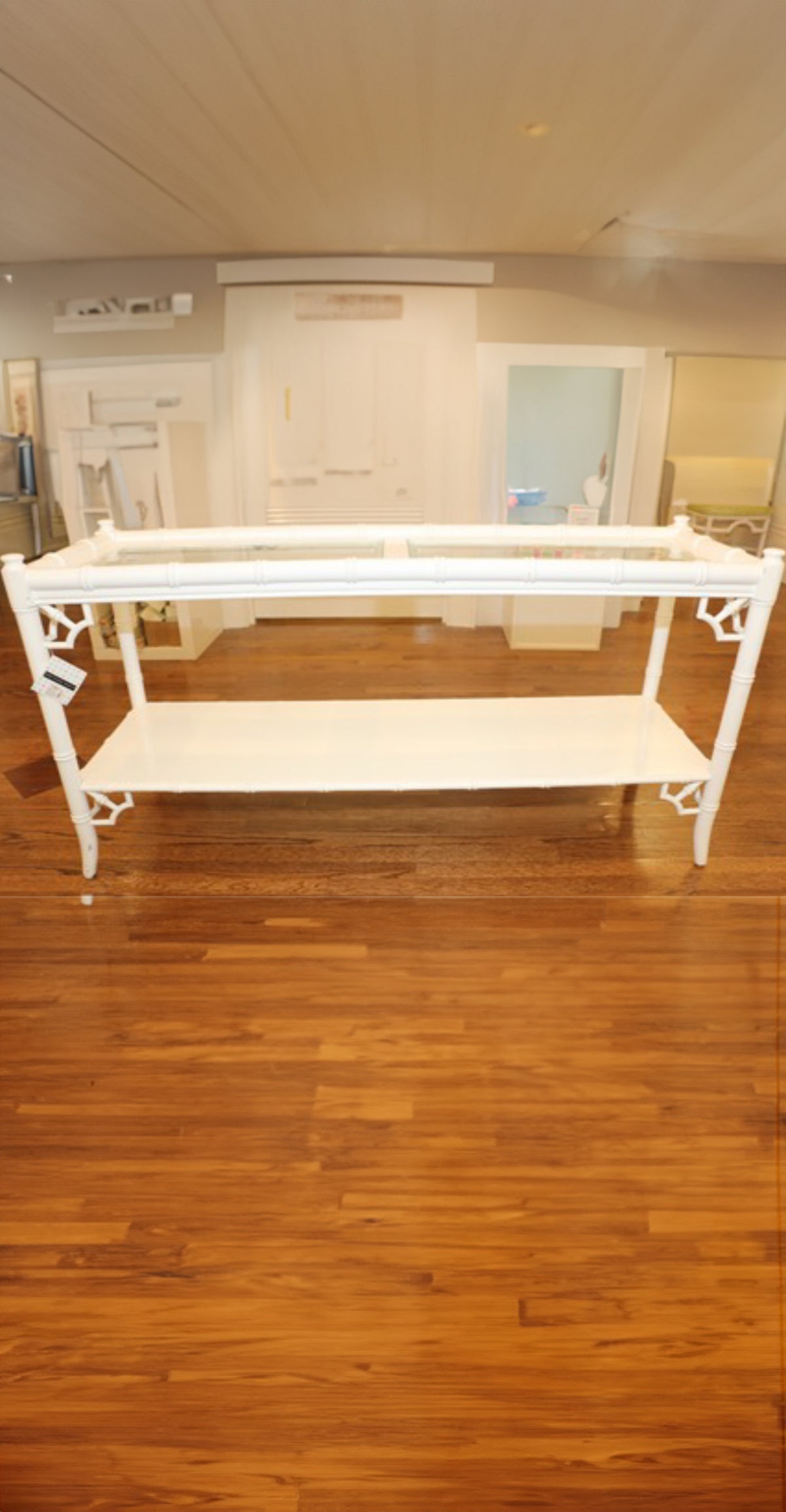 Fretwork Bamboo Sofa Table White