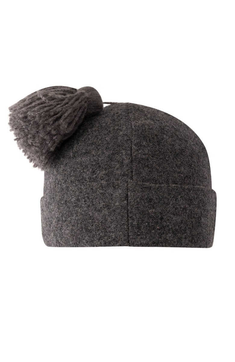 Wool Pom Pom Hat - Solid Charcoal