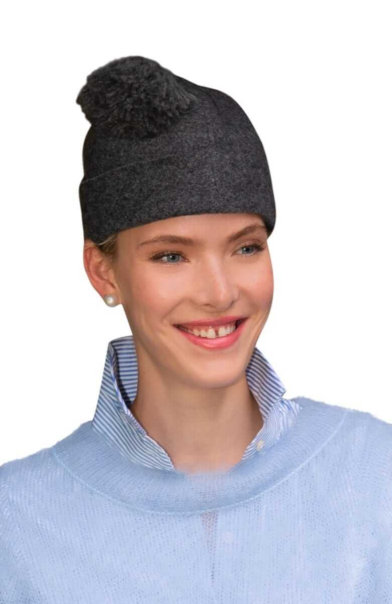 Wool Pom Pom Hat - Solid Charcoal