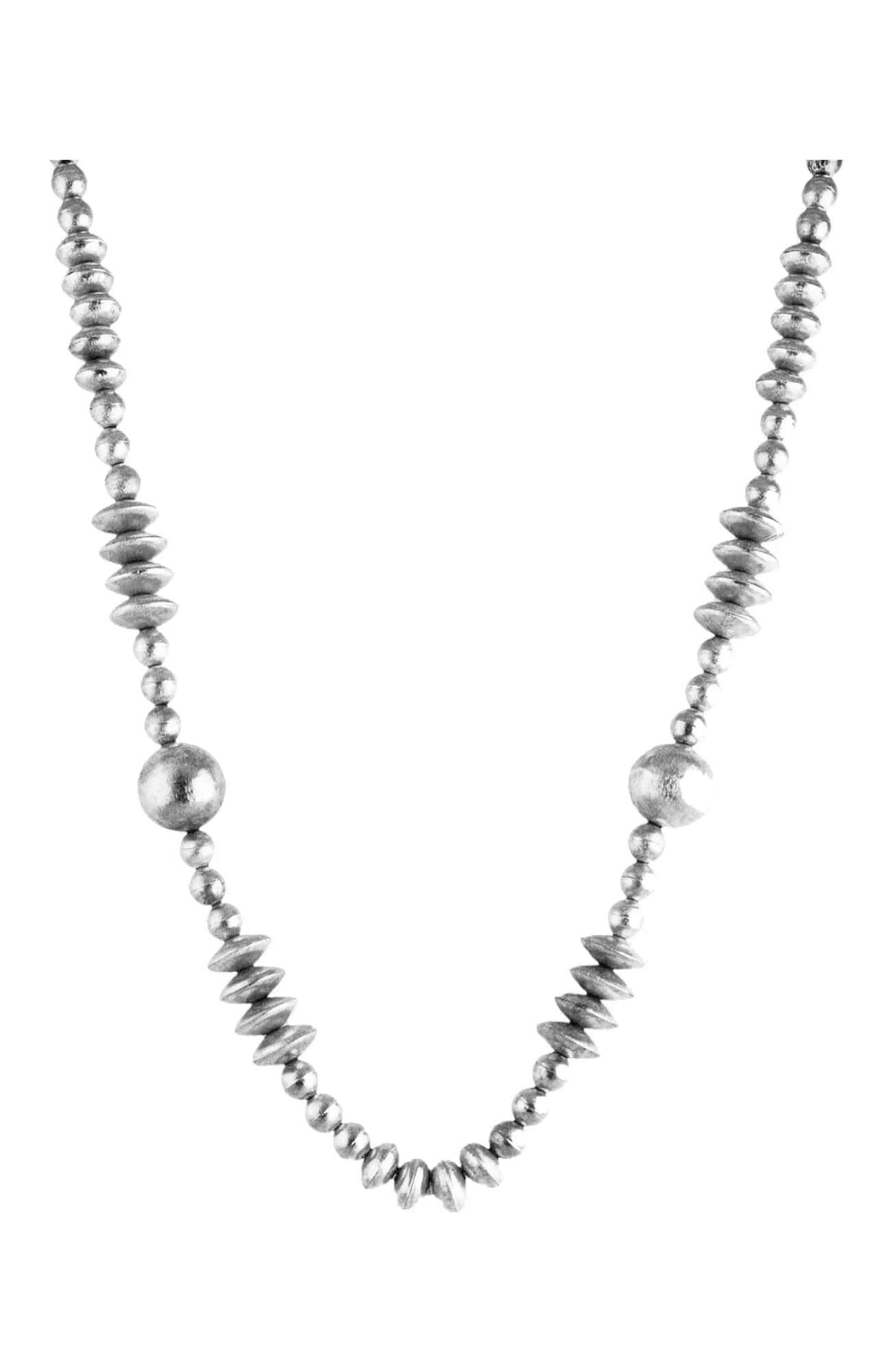 &quot;The Athena&quot; Long Beaded Necklace Silver