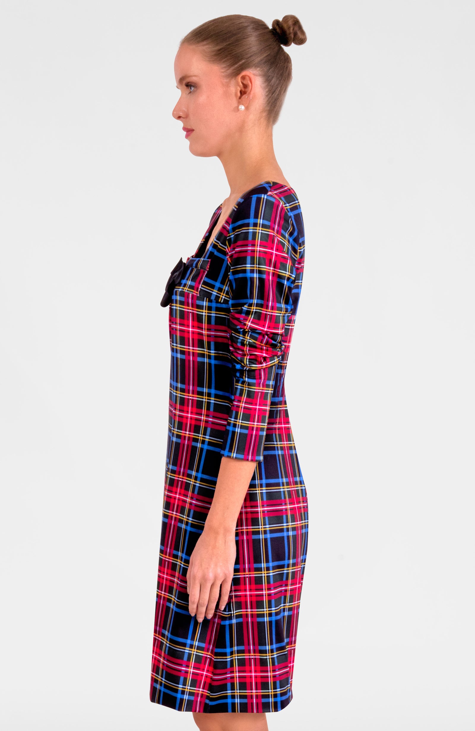Bowtastic Dress - Stewart Plaid Black Multi