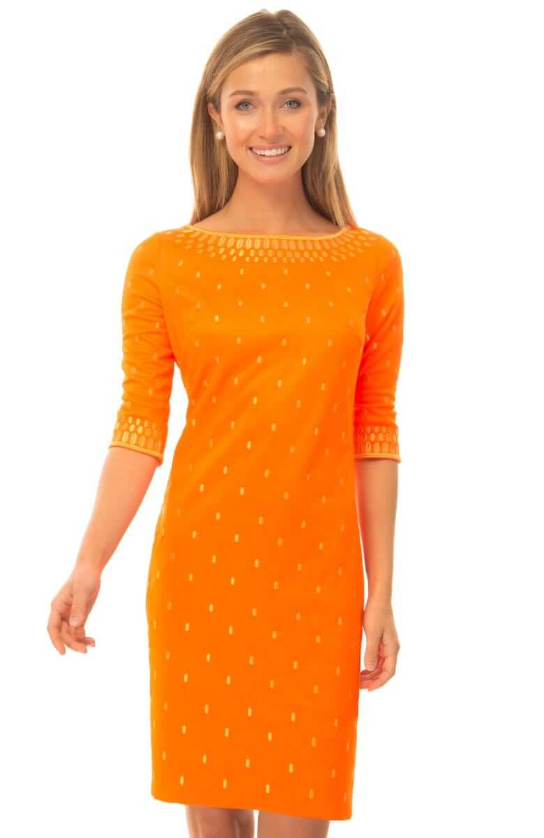 Jersey Embroidered Dress - Rocket Girl Brnt Ornge Gold