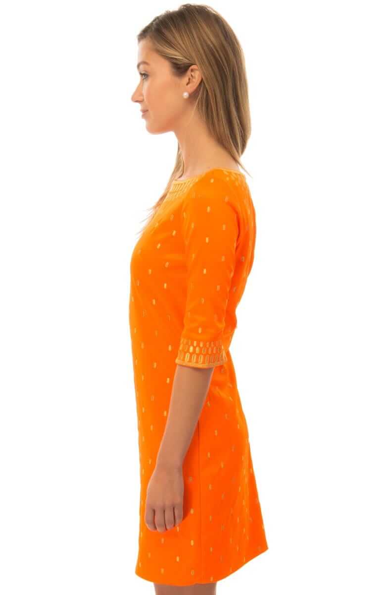 Jersey Embroidered Dress - Rocket Girl Brnt Ornge Gold