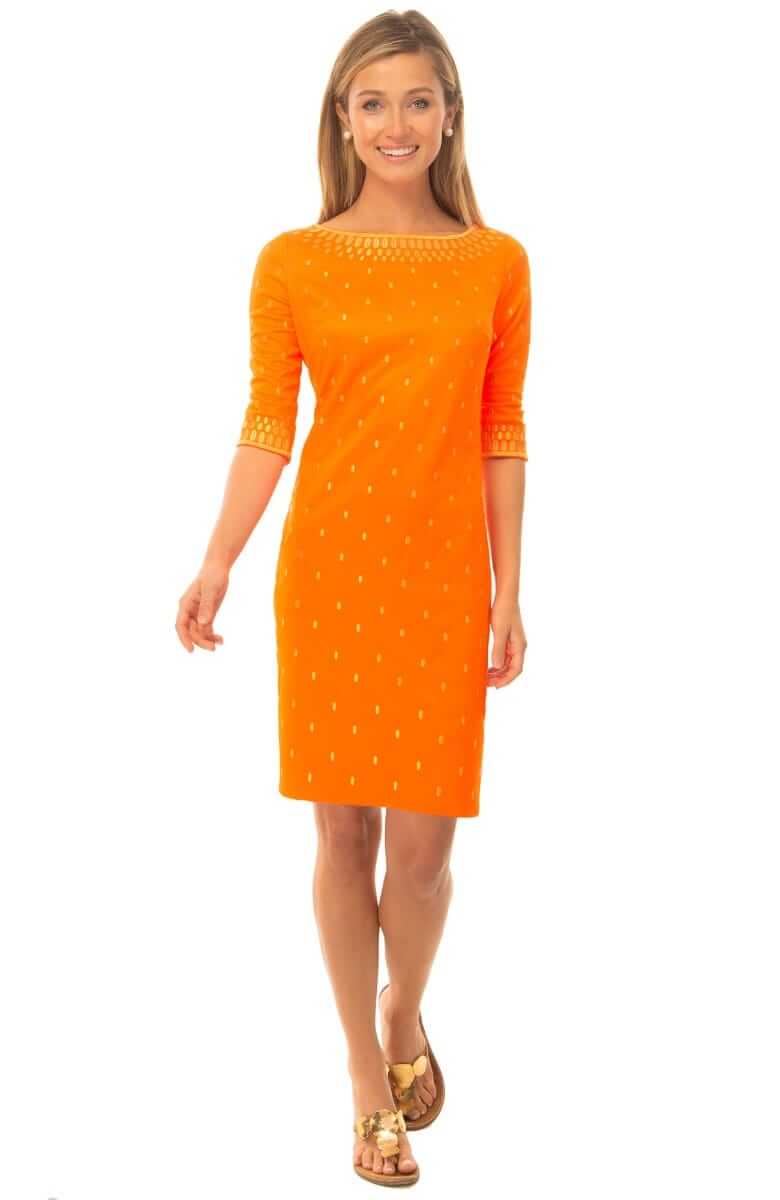 Jersey Embroidered Dress - Rocket Girl Brnt Ornge Gold