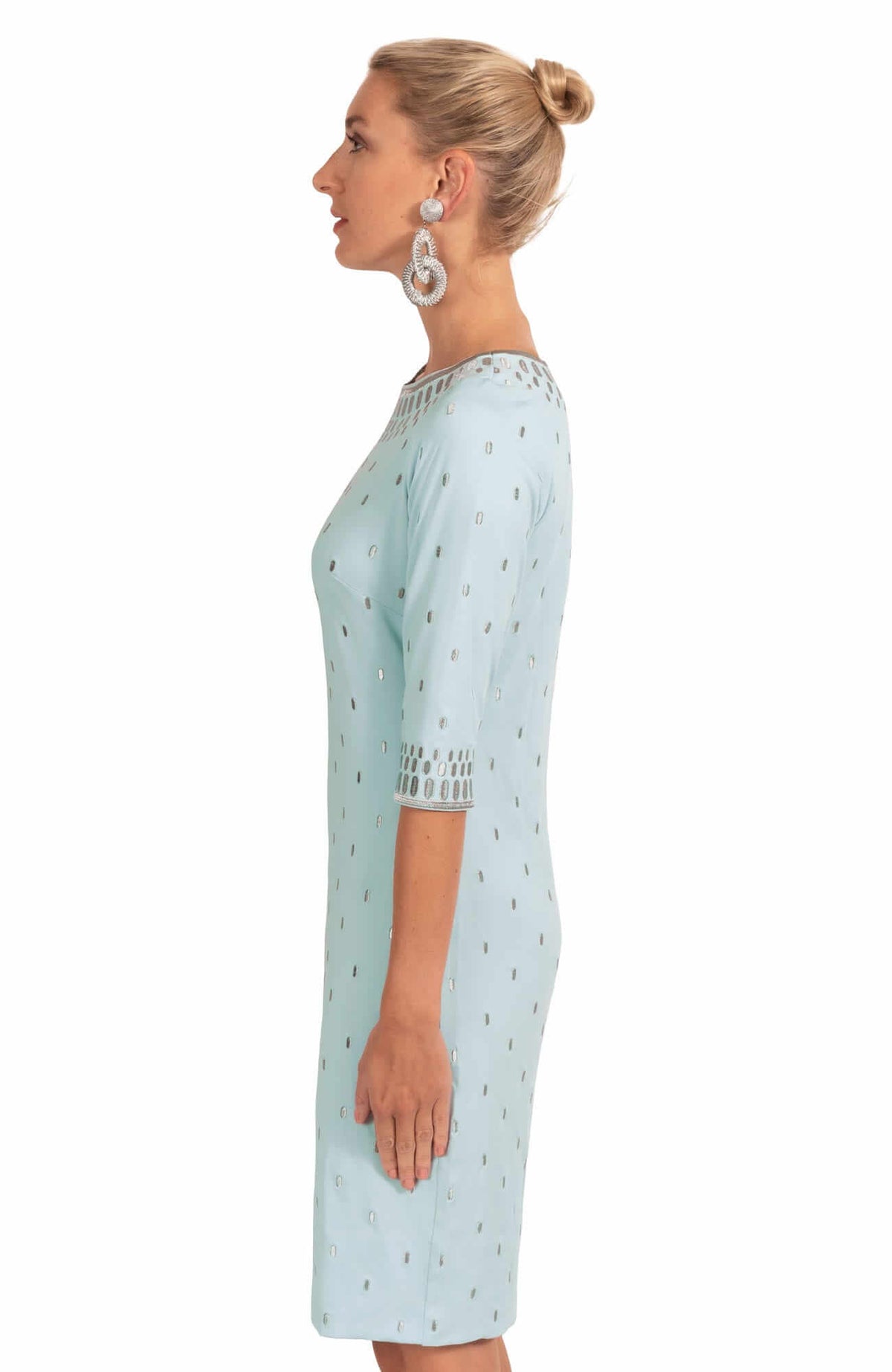 Jersey Embroidered Dress - Rocket Girl Pale Blue Silver