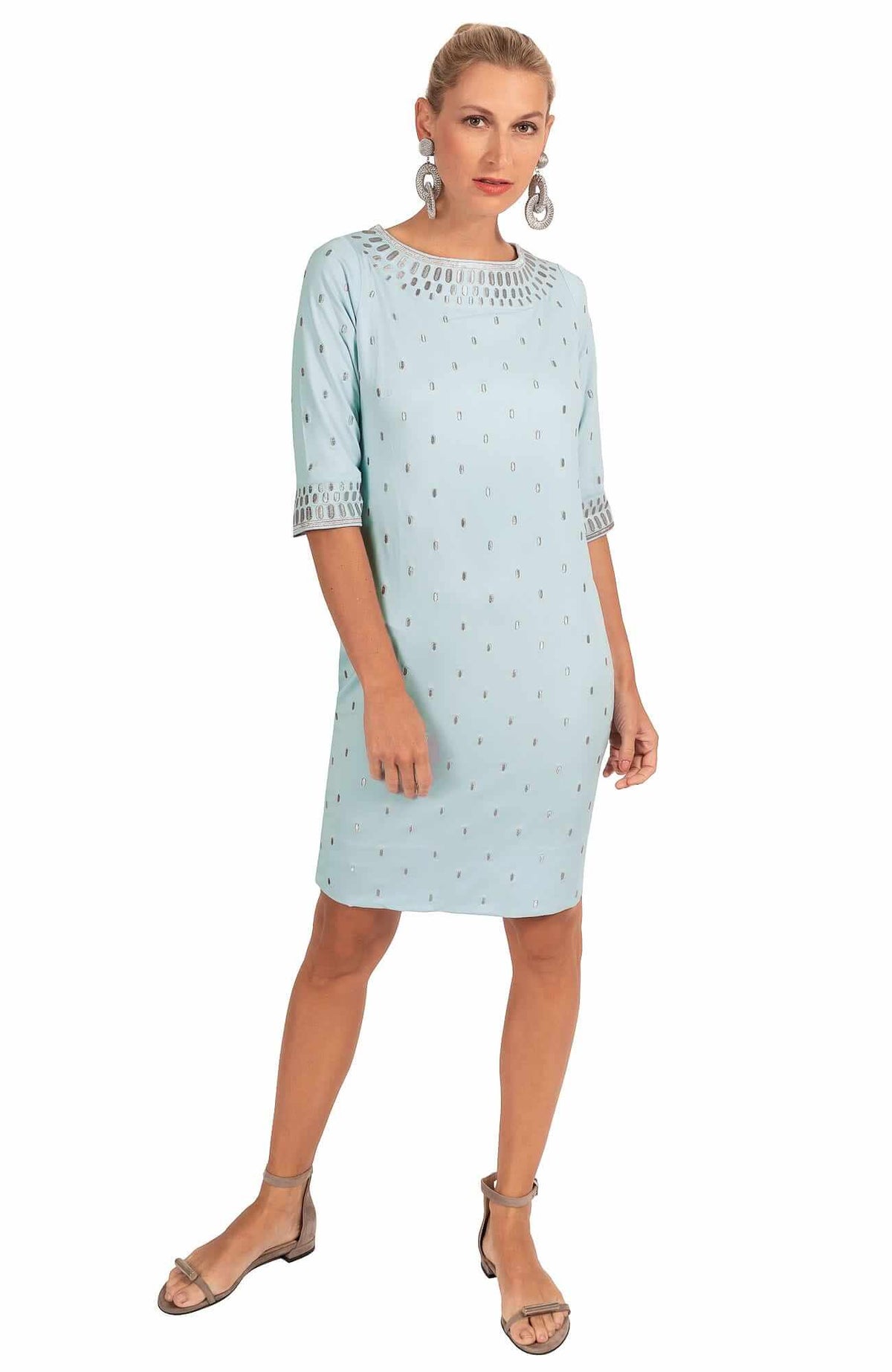 Jersey Embroidered Dress - Rocket Girl Pale Blue Silver