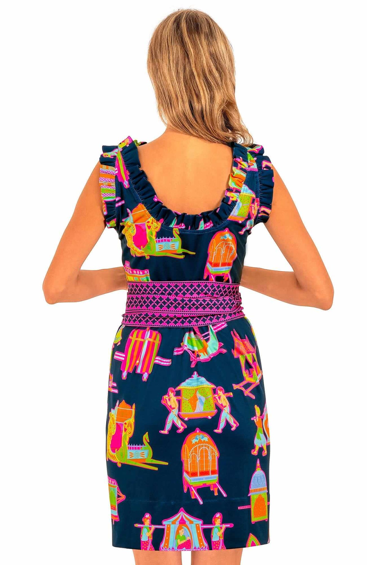 Girly Girl Dress - Palanquin Party Navy Brights