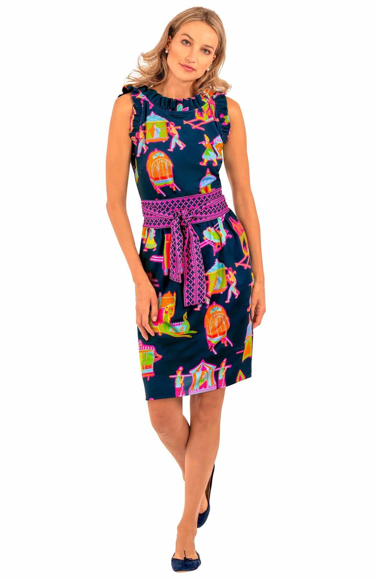 Girly Girl Dress - Palanquin Party Navy Brights