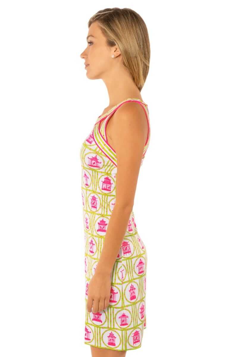 Jersey Isosceles Dress - Bird Palace - Final Sale Lime Pink