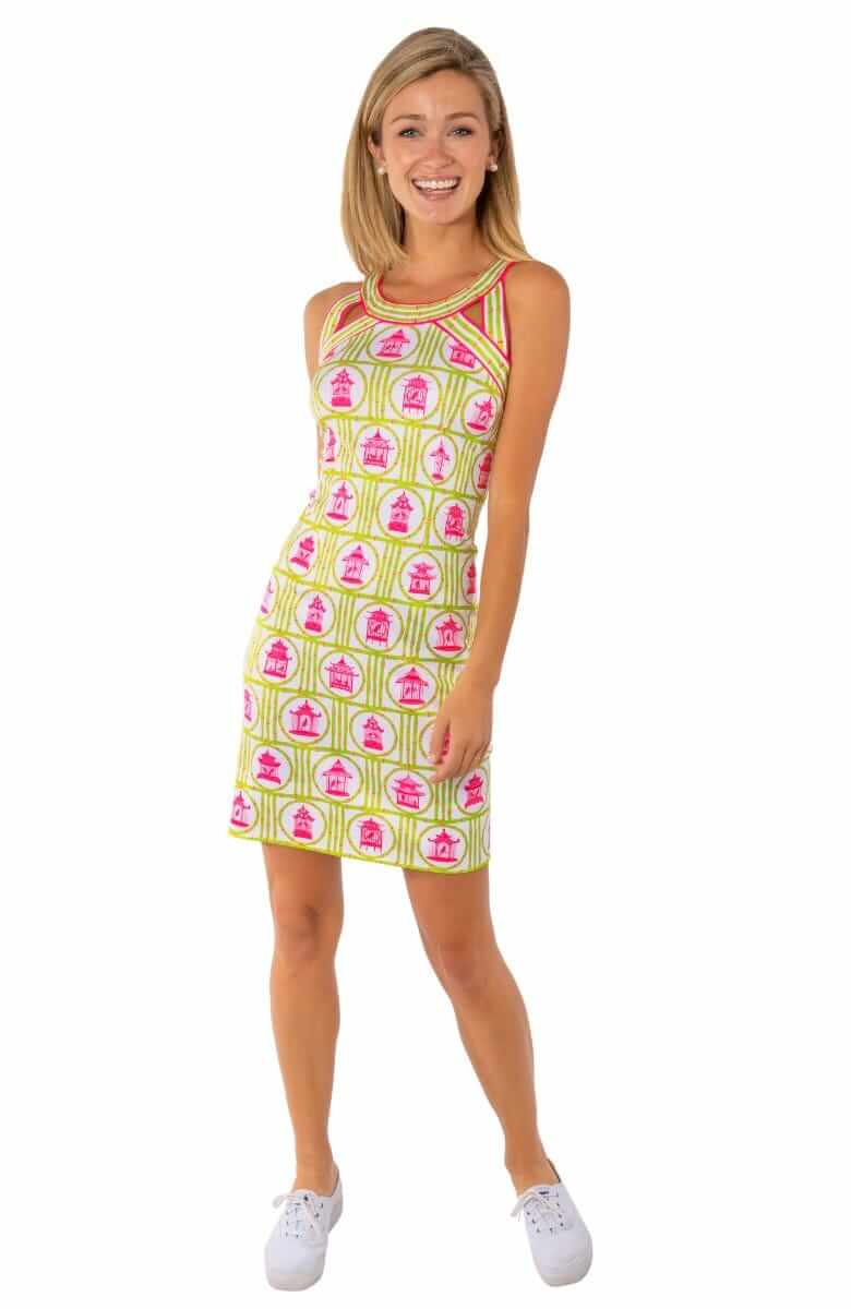 Jersey Isosceles Dress - Bird Palace - Final Sale Lime Pink