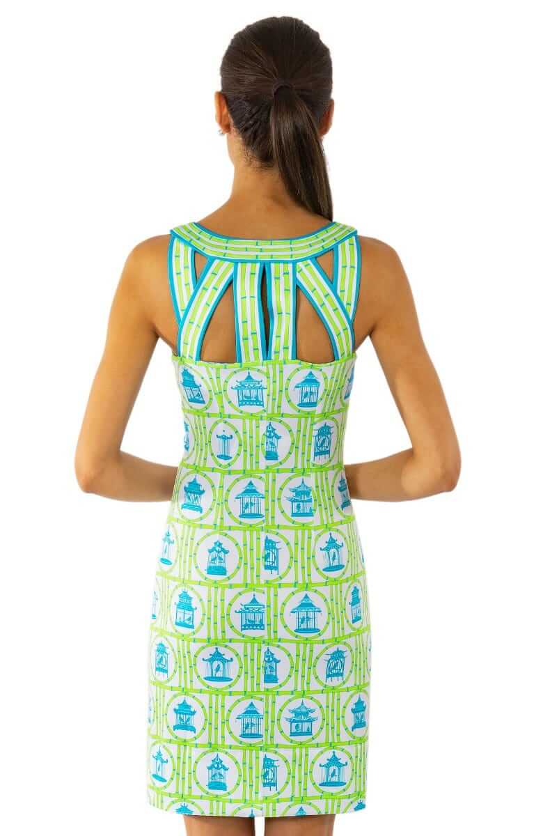 Jersey Isosceles Dress - Bird Palace - Final Sale Lime Turq