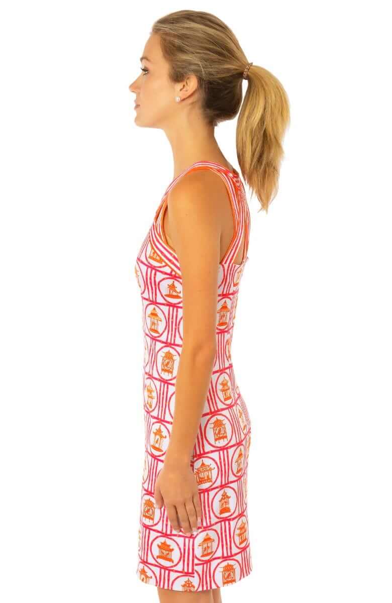 Jersey Isosceles Dress - Bird Palace - Final Sale Pink Orange