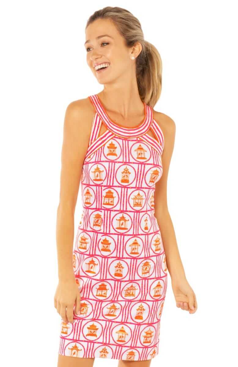 Jersey Isosceles Dress - Bird Palace - Final Sale Pink Orange