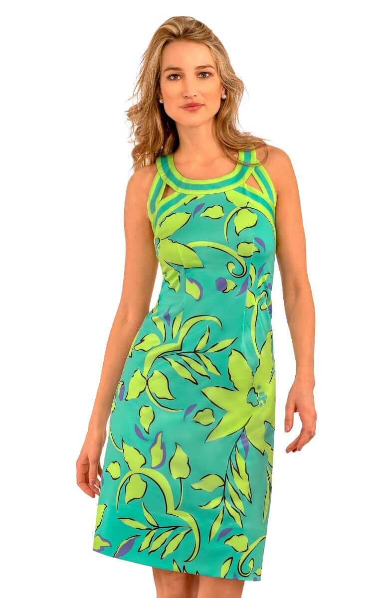 Jersey Isosceles Dress - Full Bloom Turquoise