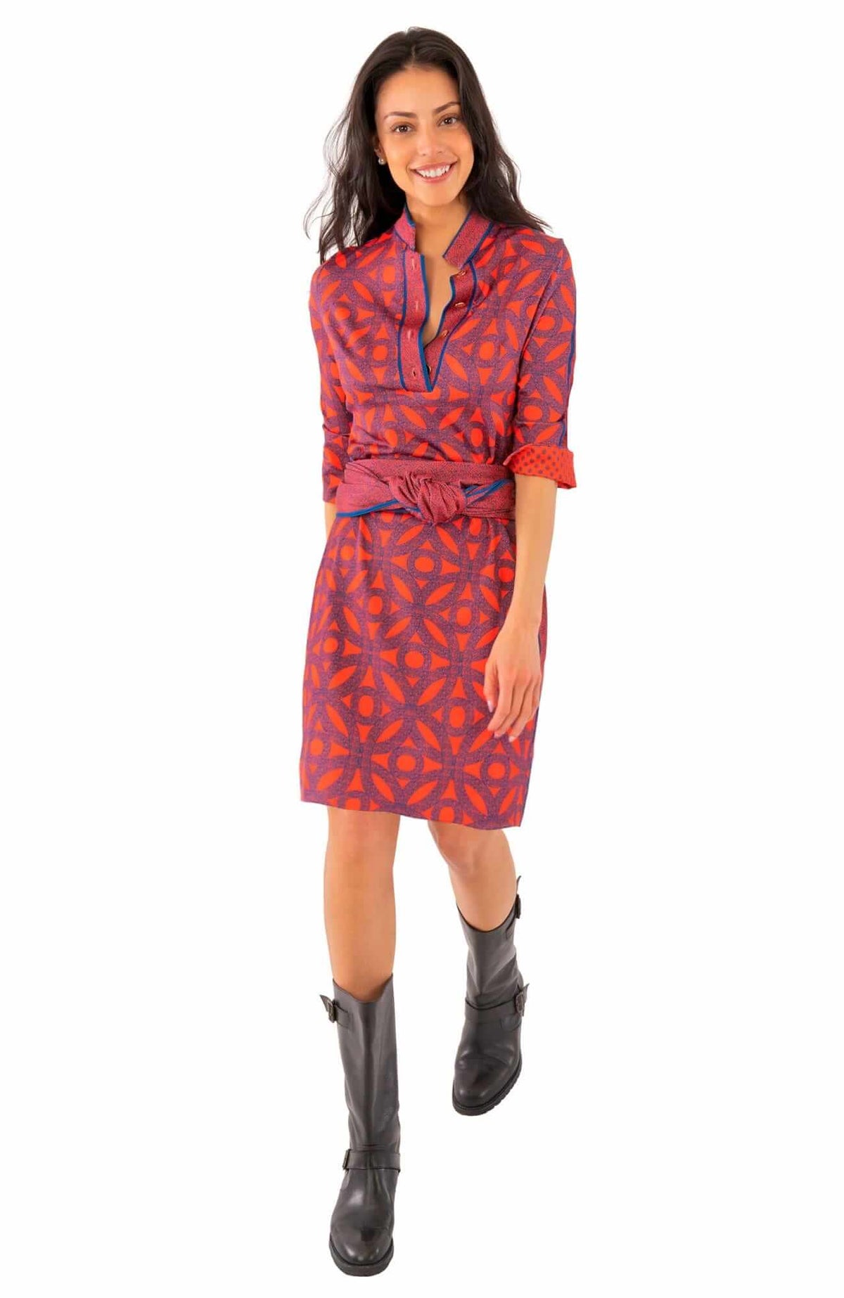 Jersey Mandarin Dress - Hooplah - Final Sale Red