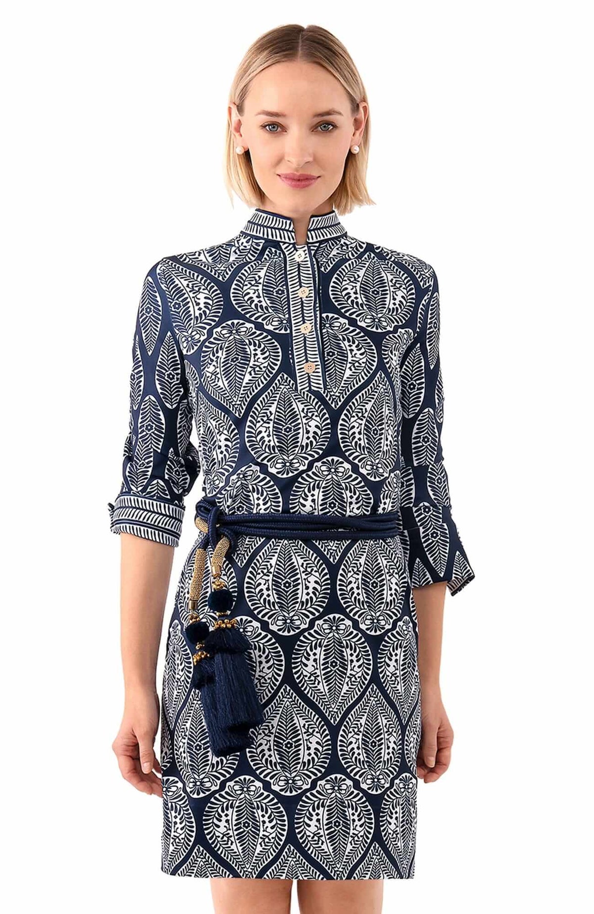 Jersey Mandarin Dress - Indian Summer - Final Sale Navy