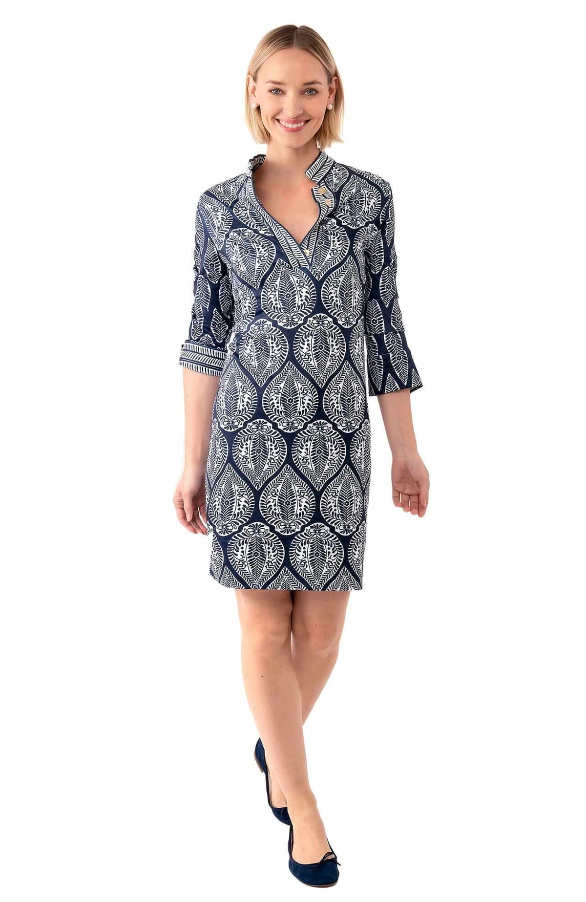 Jersey Mandarin Dress - Indian Summer - Final Sale Navy