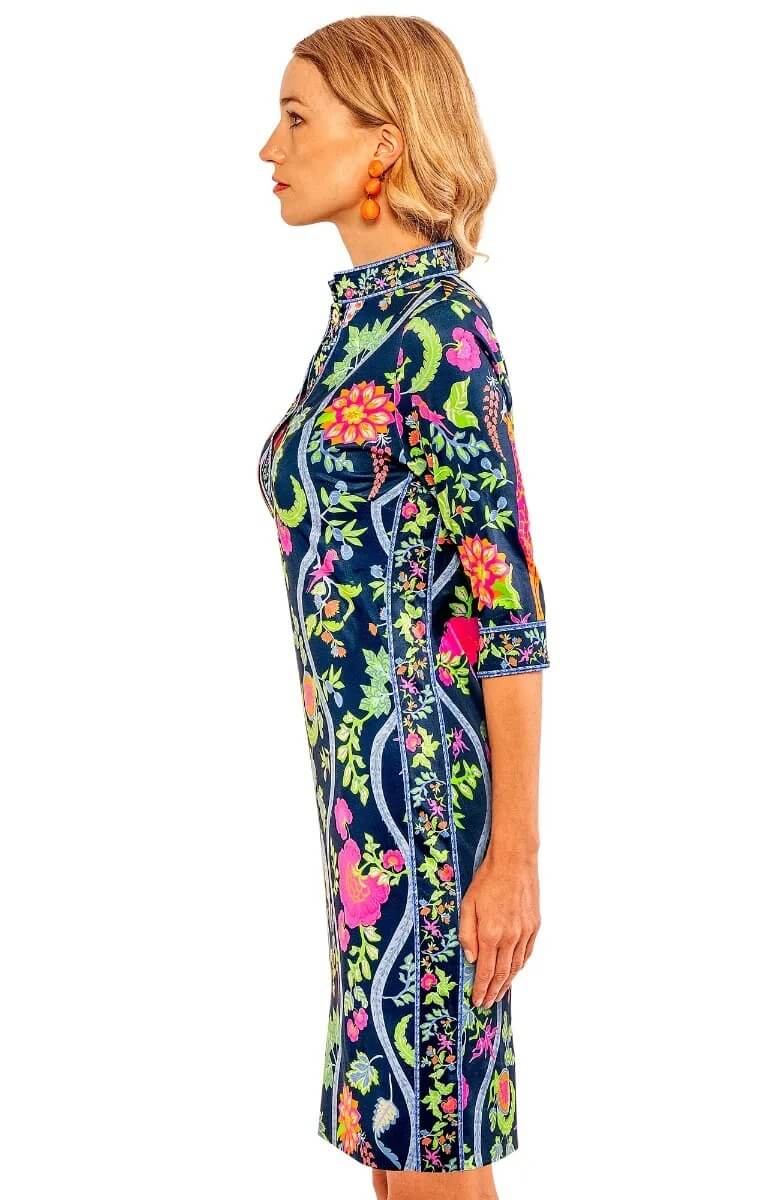 Mandarin Dress - Jungle Symphony Navy