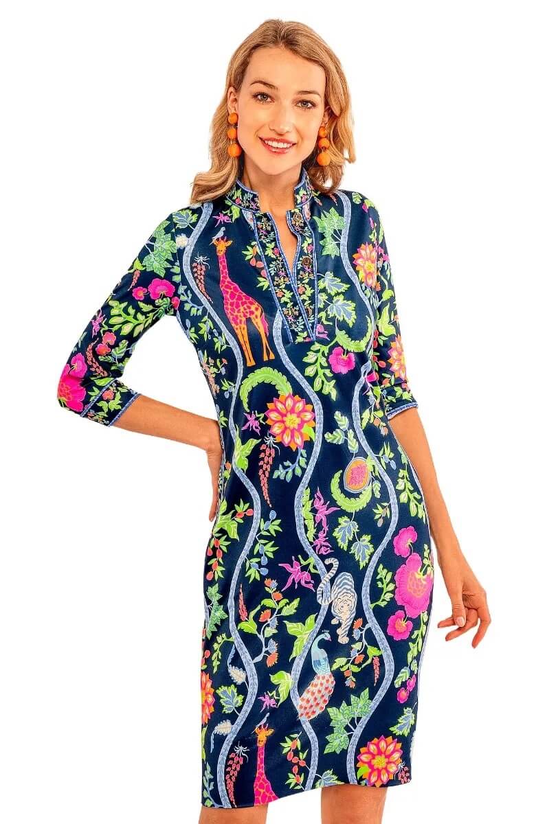 Mandarin Dress - Jungle Symphony Navy