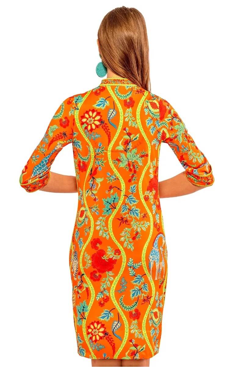 Mandarin Dress - Jungle Symphony Orange