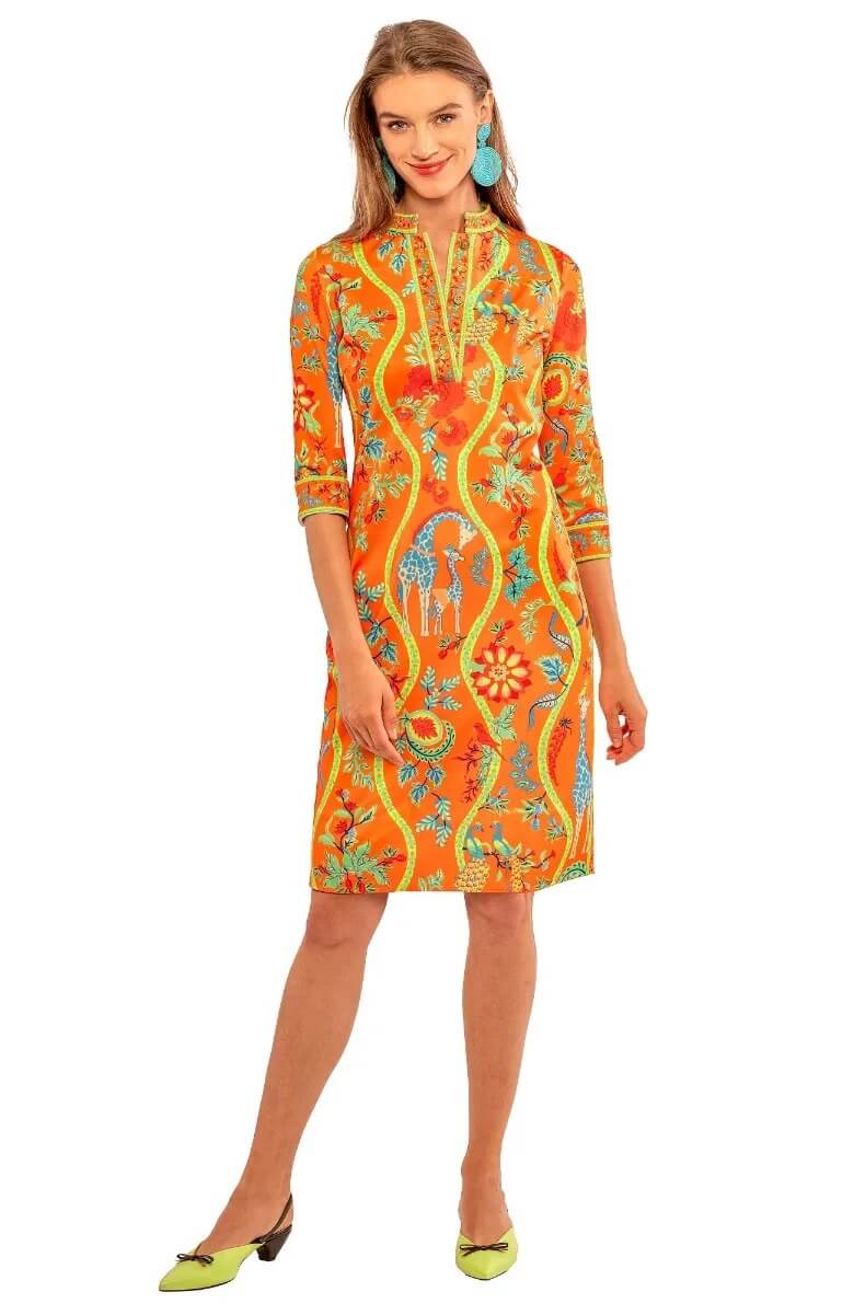 Mandarin Dress - Jungle Symphony Orange