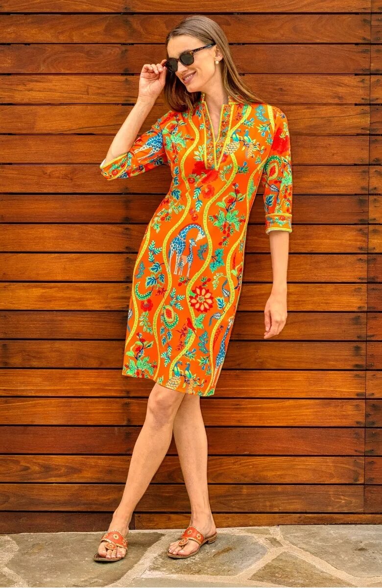 Mandarin Dress - Jungle Symphony Orange