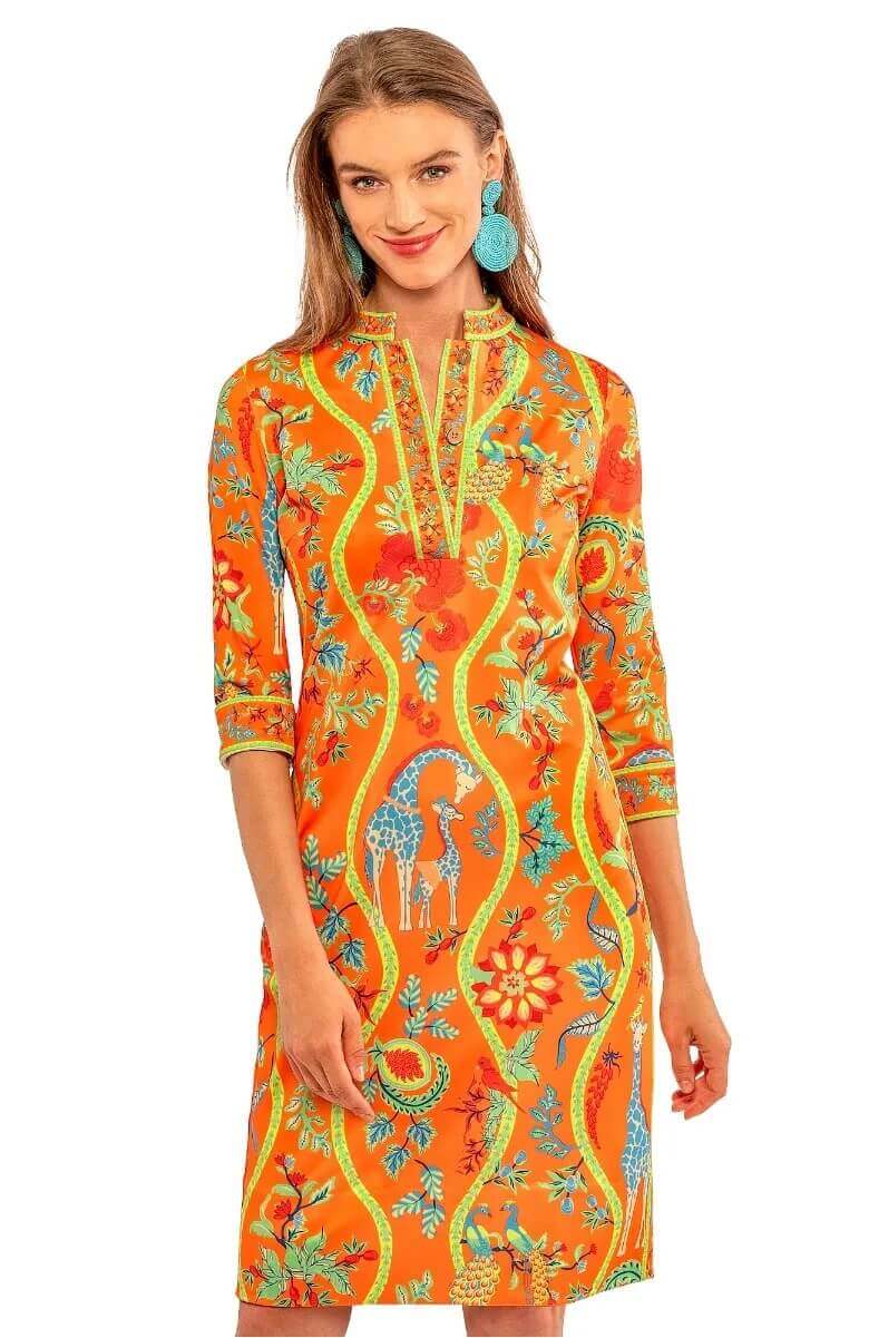 Mandarin Dress - Jungle Symphony Orange