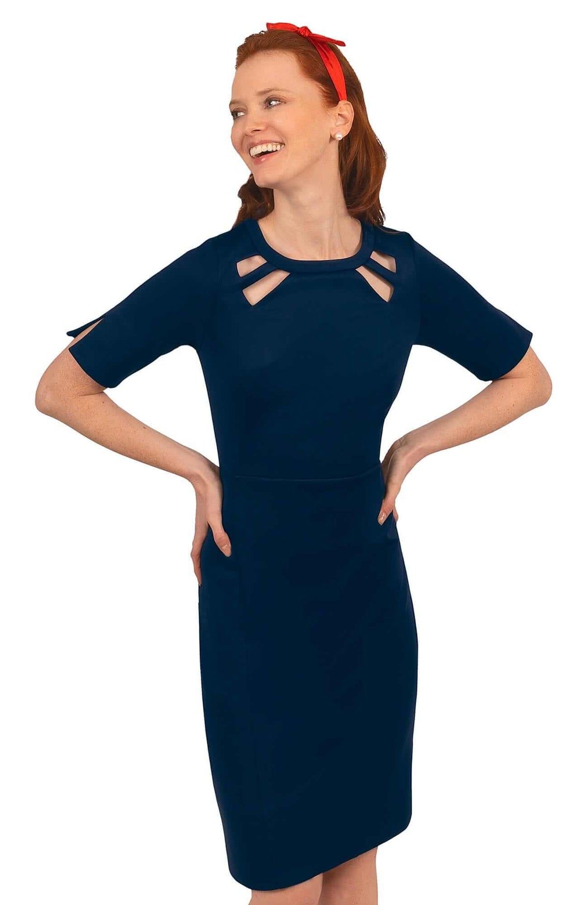 Jersey Peek A Boo Dress Navy Kelly