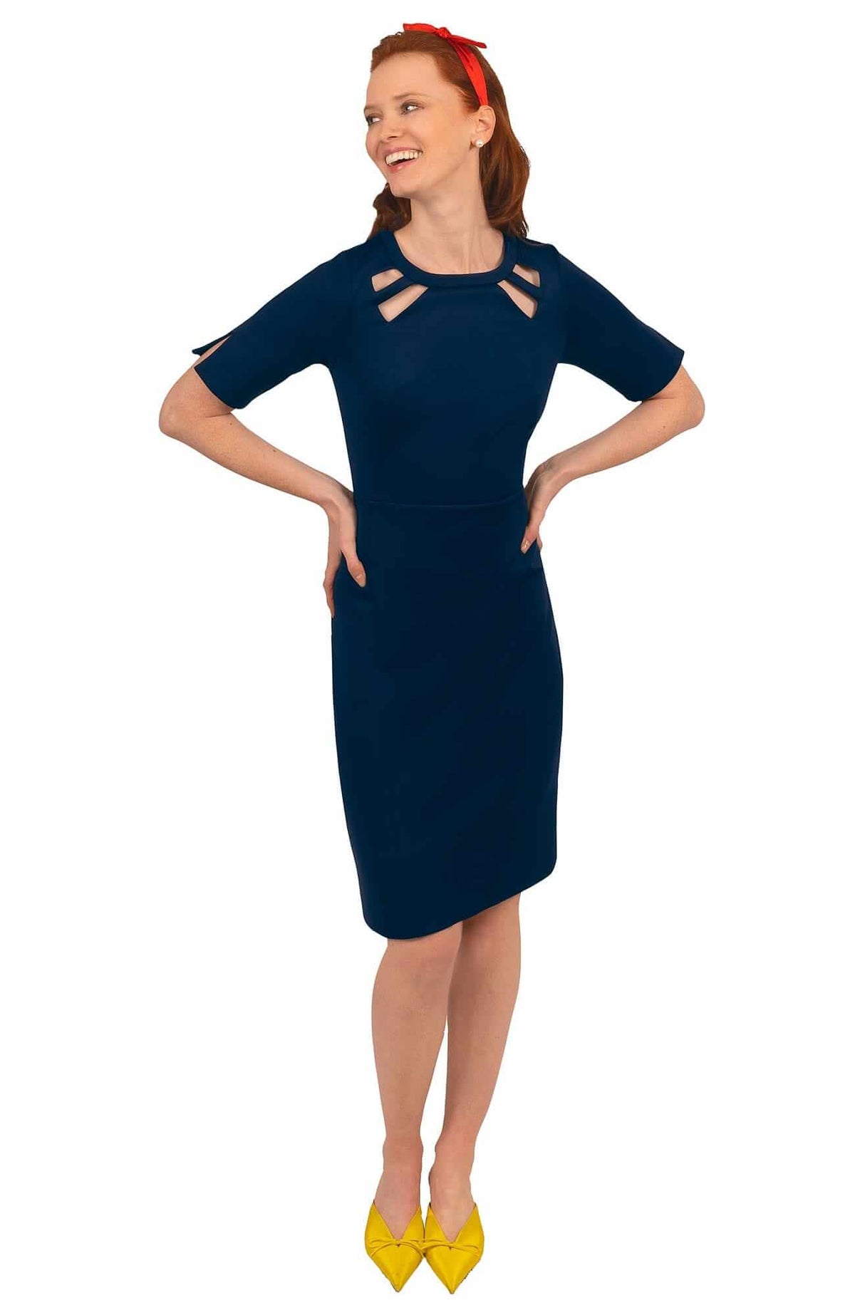 Jersey Peek A Boo Dress Navy Kelly