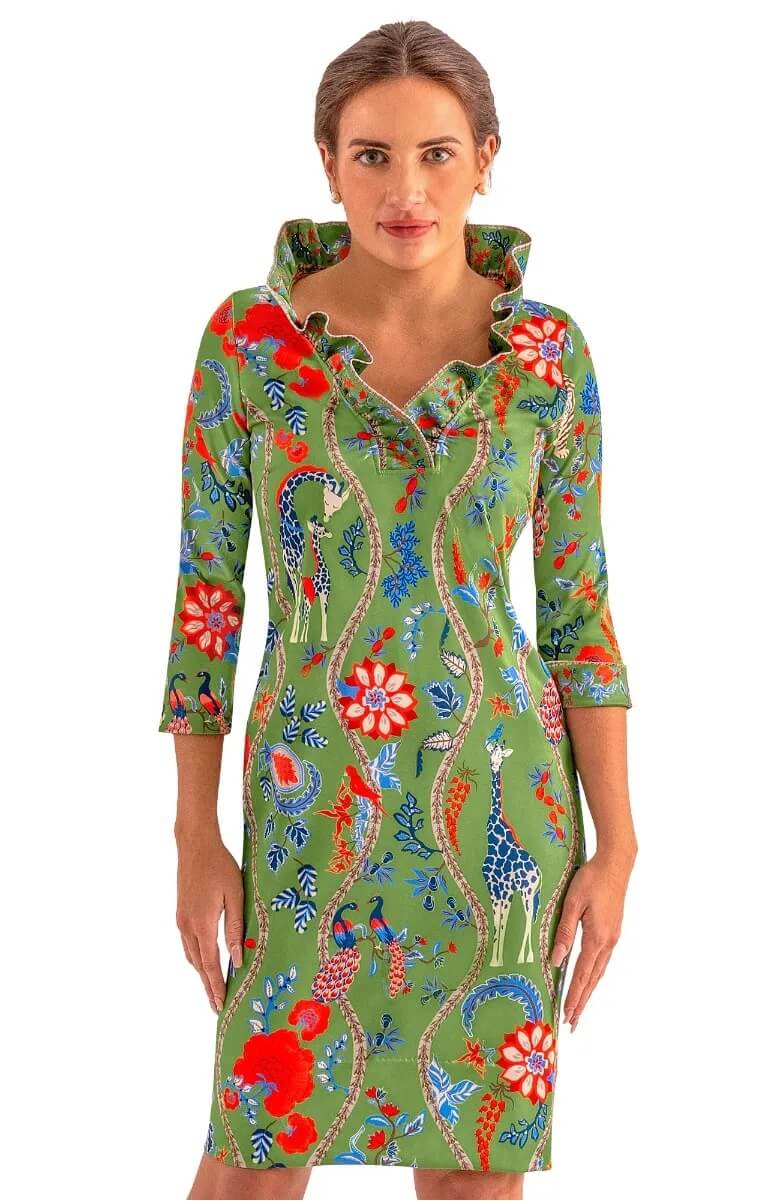 Ruffneck Dress - Jungle Symphony Olive