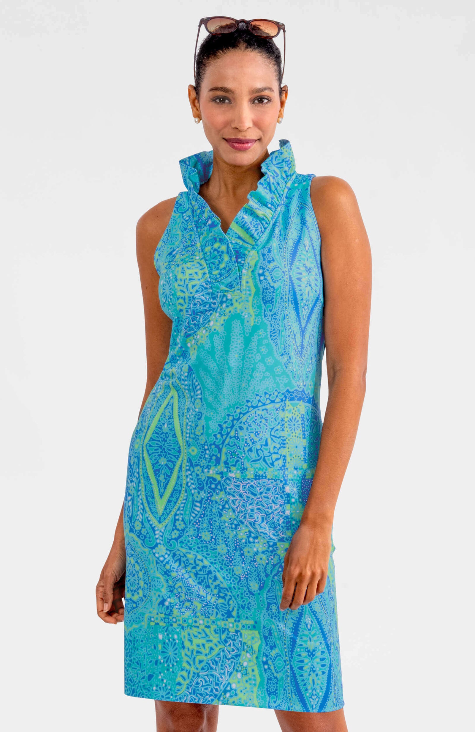Sleeveless Ruffneck Dress - Grand Bazaar Turquoise