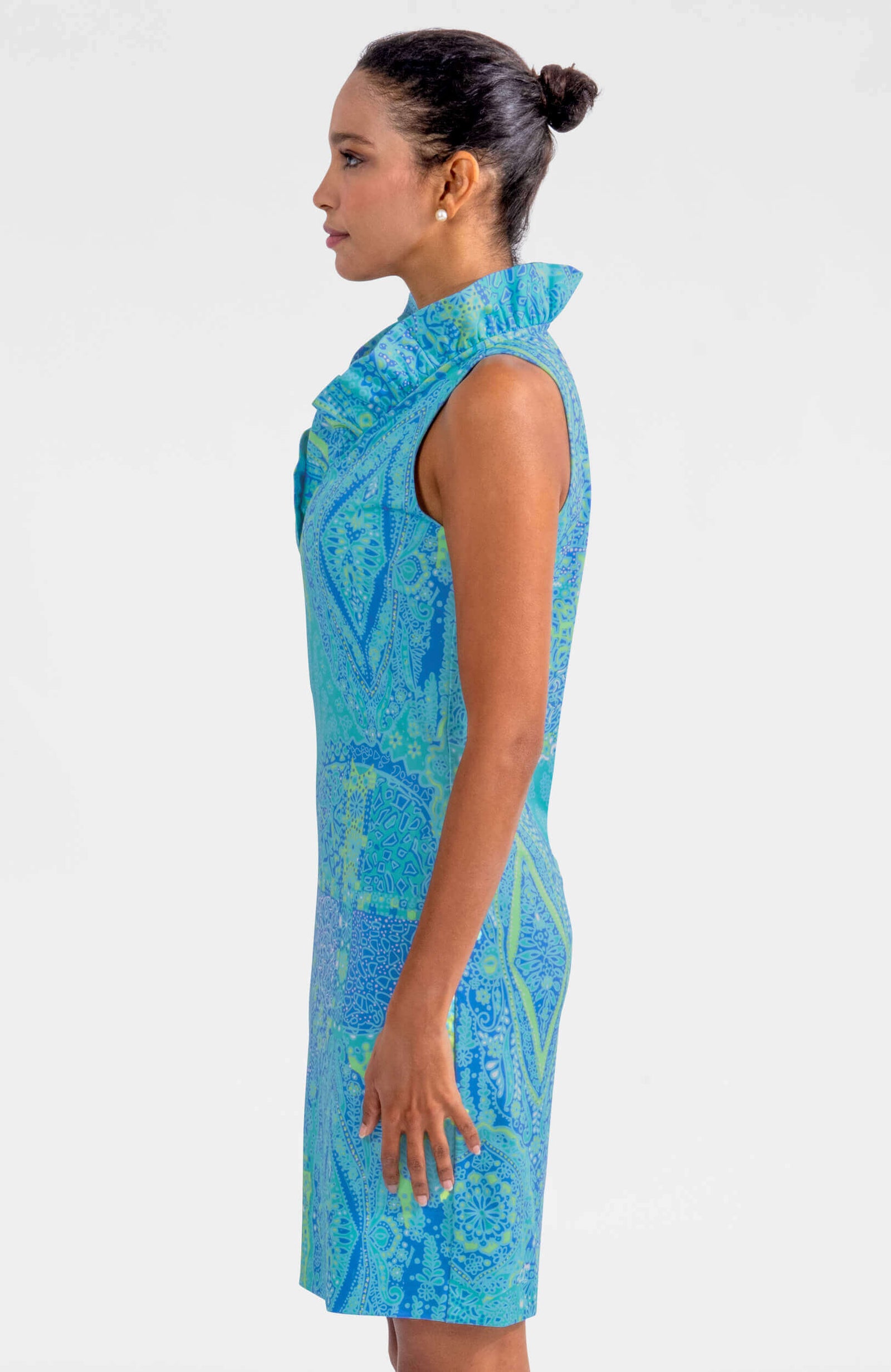 Sleeveless Ruffneck Dress - Grand Bazaar Turquoise