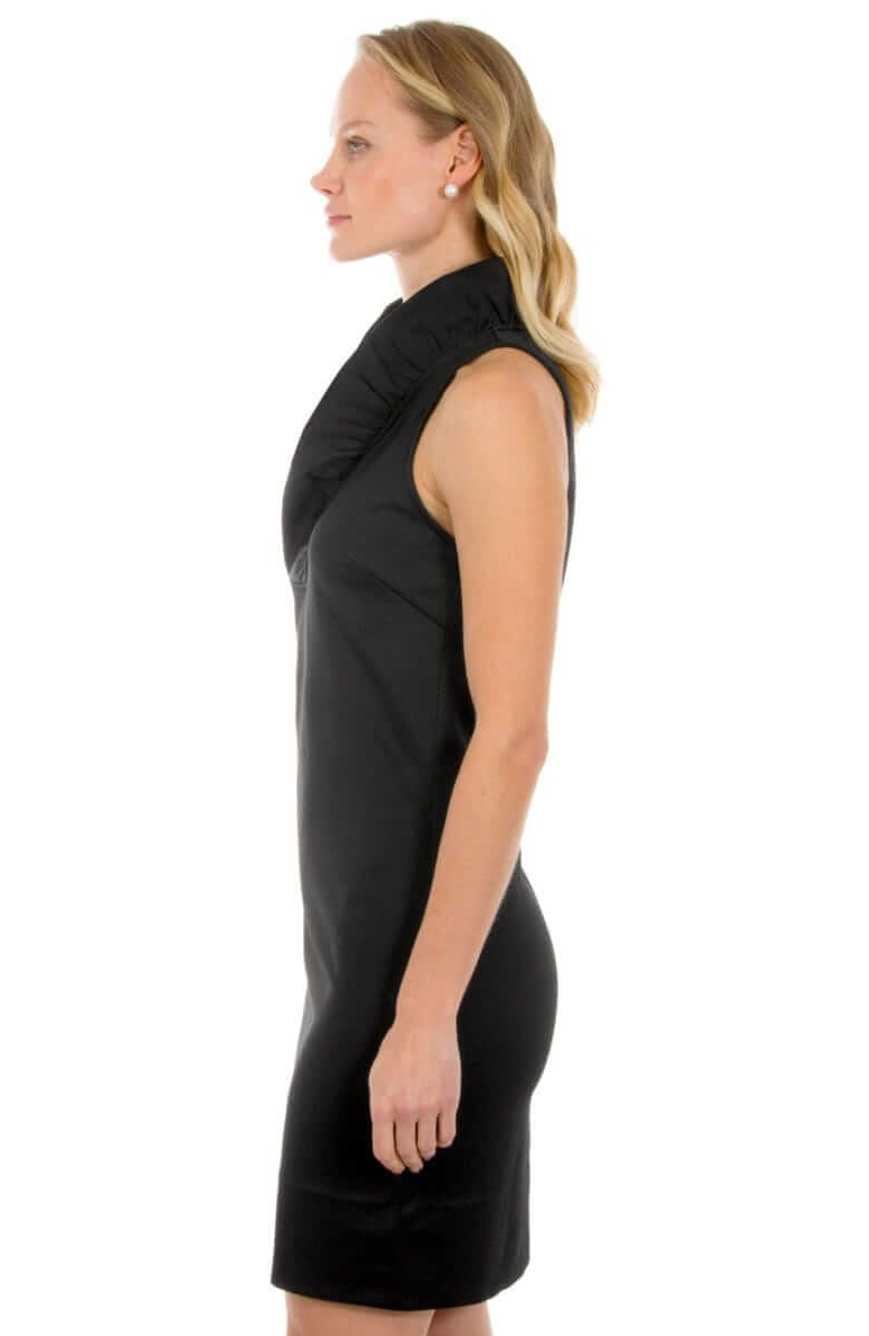 Jersey Ruffneck Sleeveless Dress - Solid Black