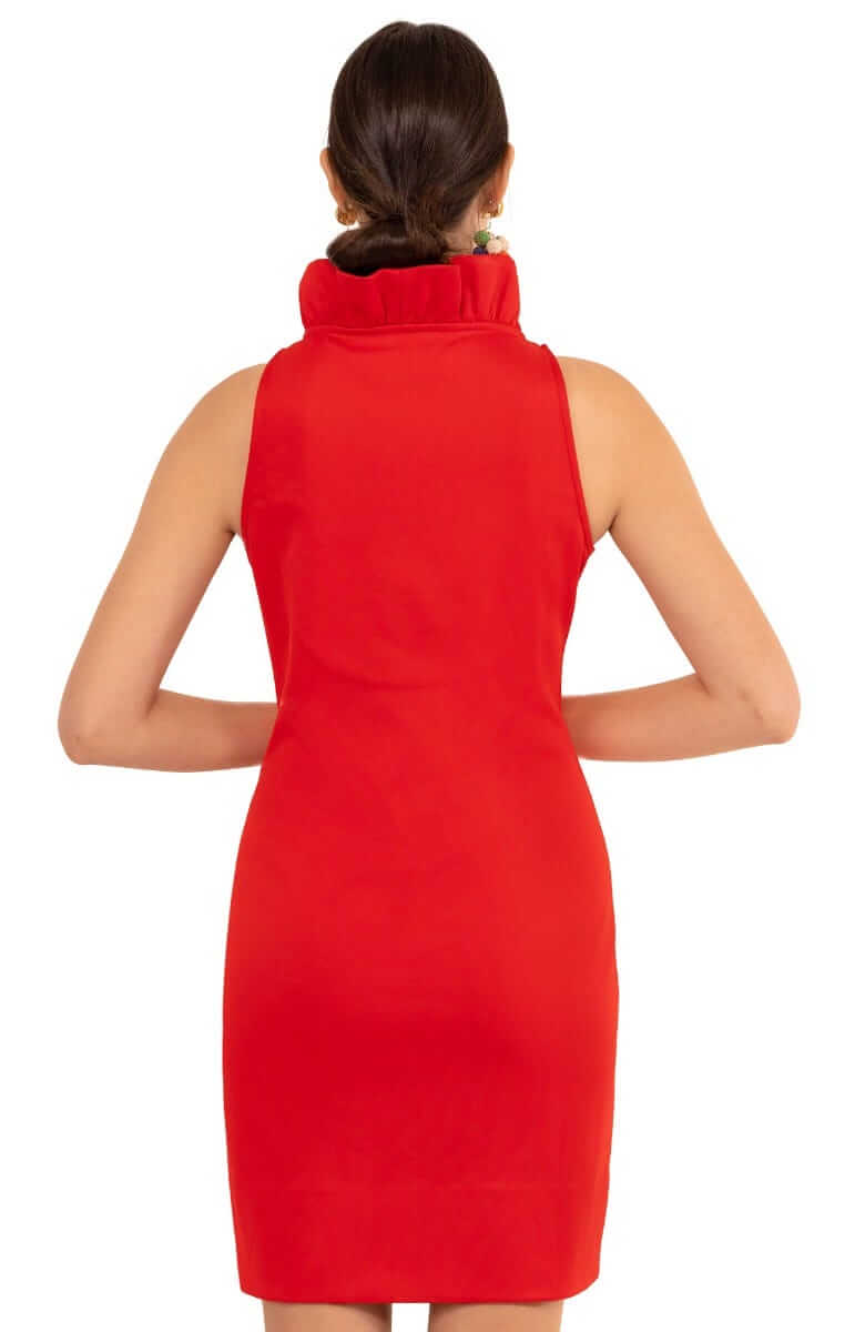 Jersey Ruffneck Sleeveless Dress - Solid Crimson