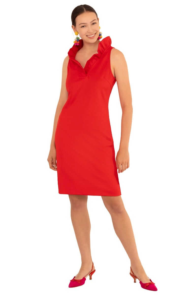 Jersey Ruffneck Sleeveless Dress - Solid Crimson