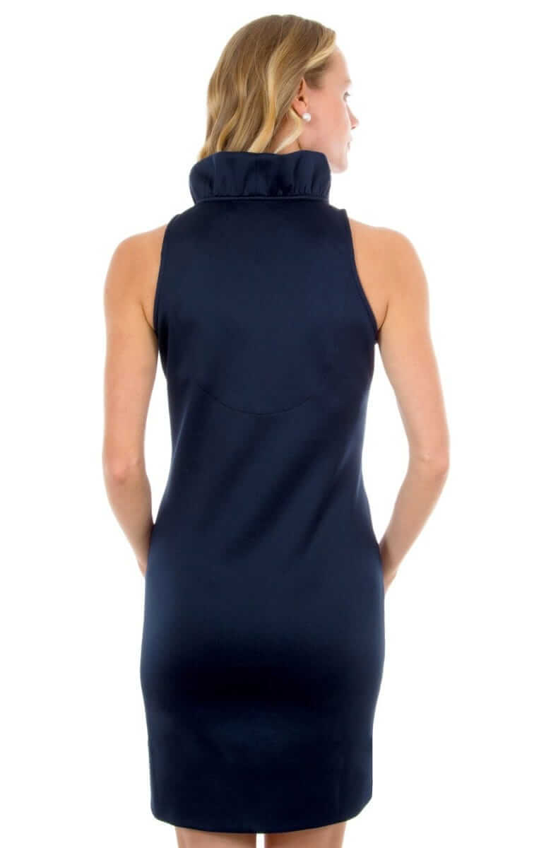 Jersey Ruffneck Sleeveless Dress - Solid Navy