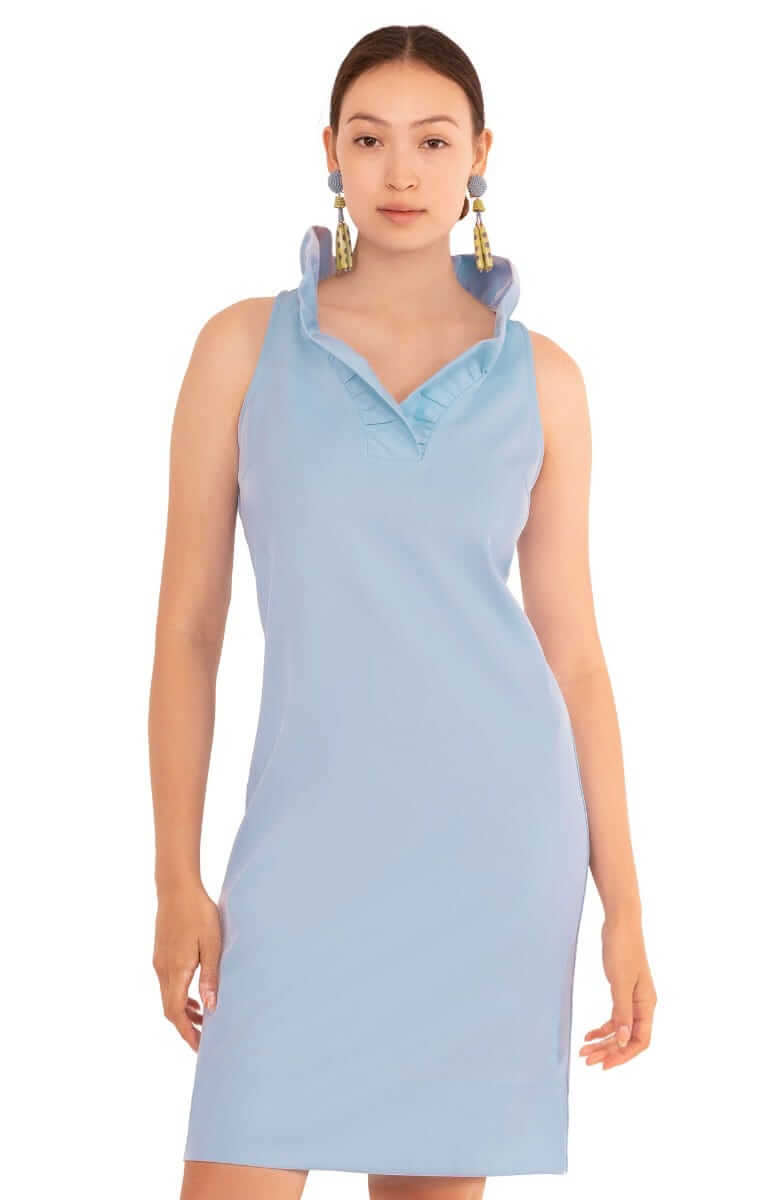 Jersey Ruffneck Sleeveless Dress - Solid Periwinkle