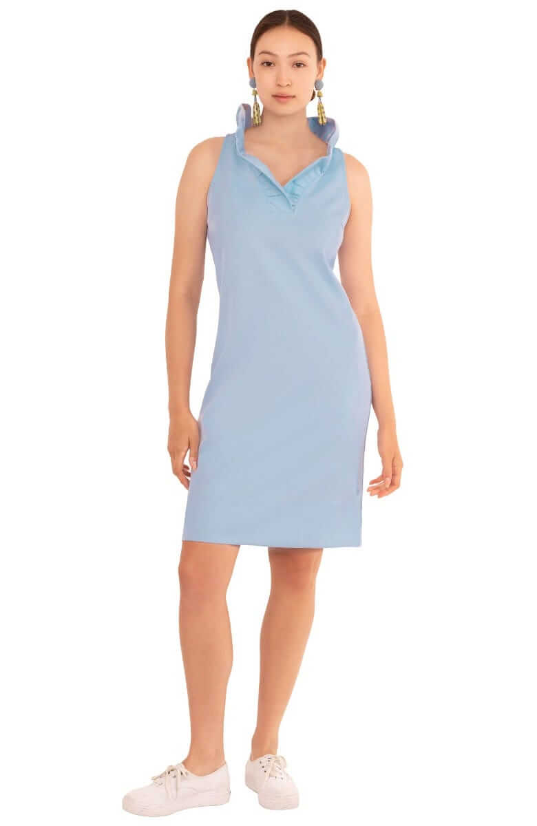 Jersey Ruffneck Sleeveless Dress - Solid Periwinkle