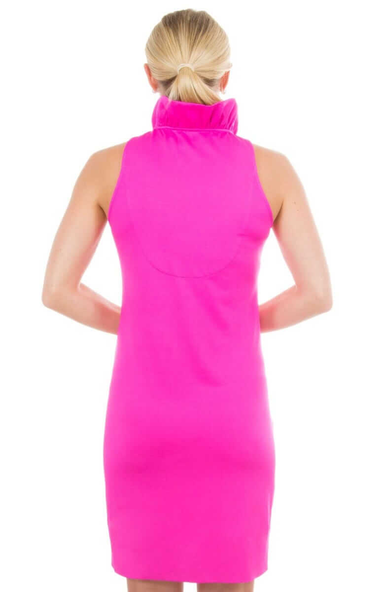 Jersey Ruffneck Sleeveless Dress - Solid Pink