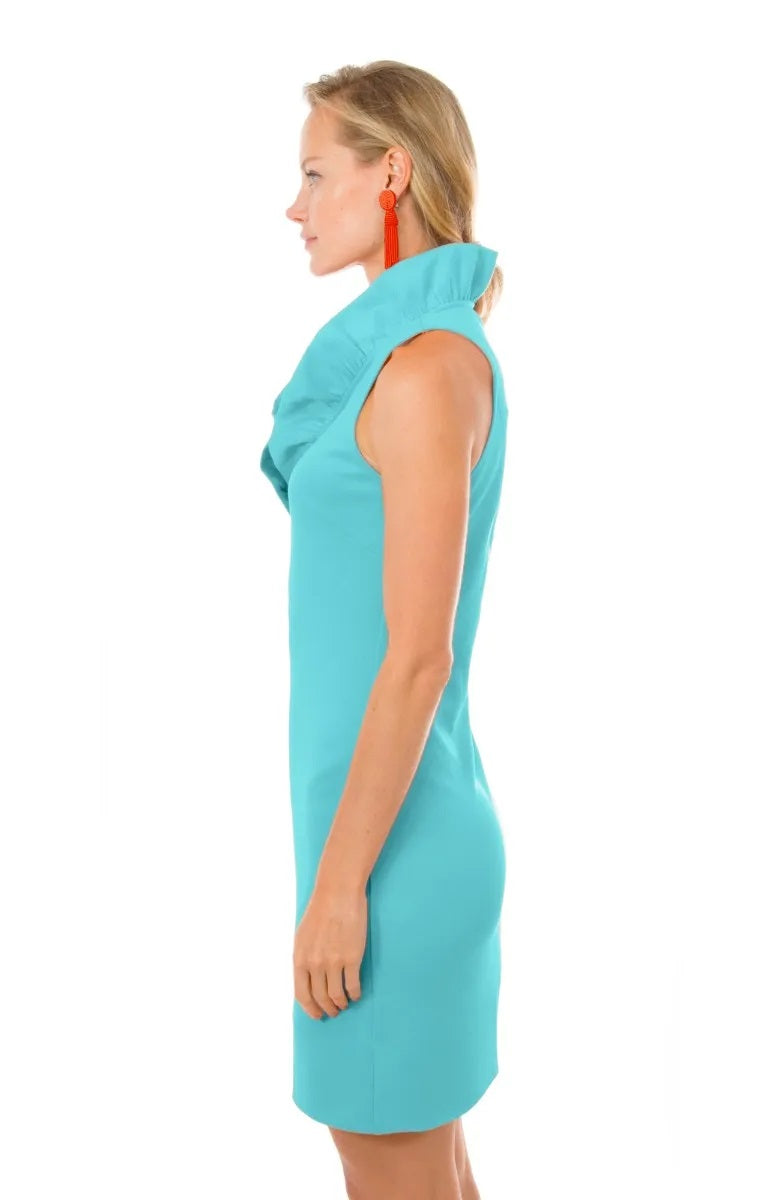 Jersey Ruffneck Sleeveless Dress - Solid Turquoise