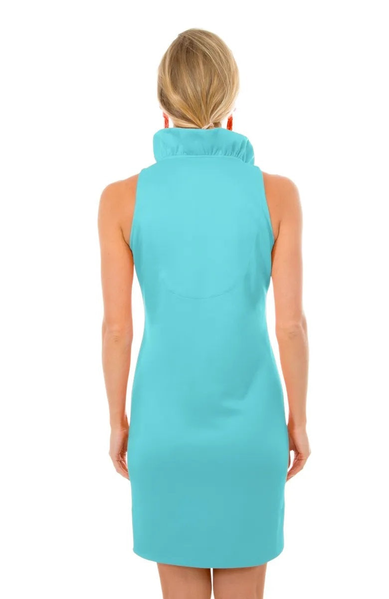 Jersey Ruffneck Sleeveless Dress - Solid Turquoise