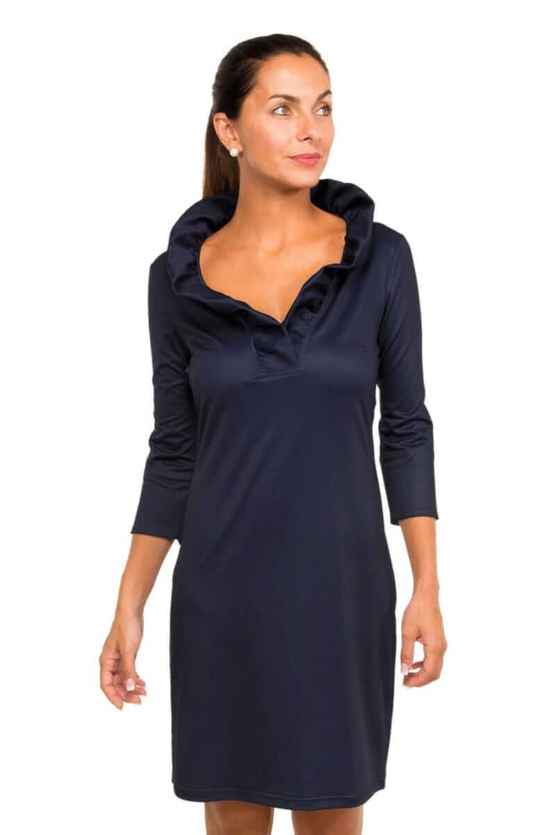 Jersey Ruffneck Dress - Solid Navy Kelly